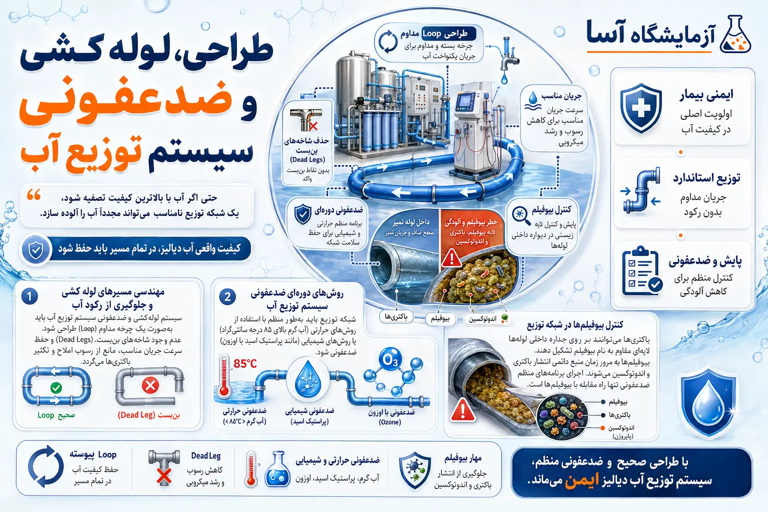 طراحی، لوله کشی و ضدعفونی سیستم توزیع آب