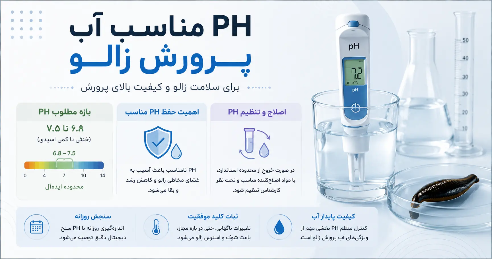 PH مناسب آب پرورش زالو و اندازه گیری آن