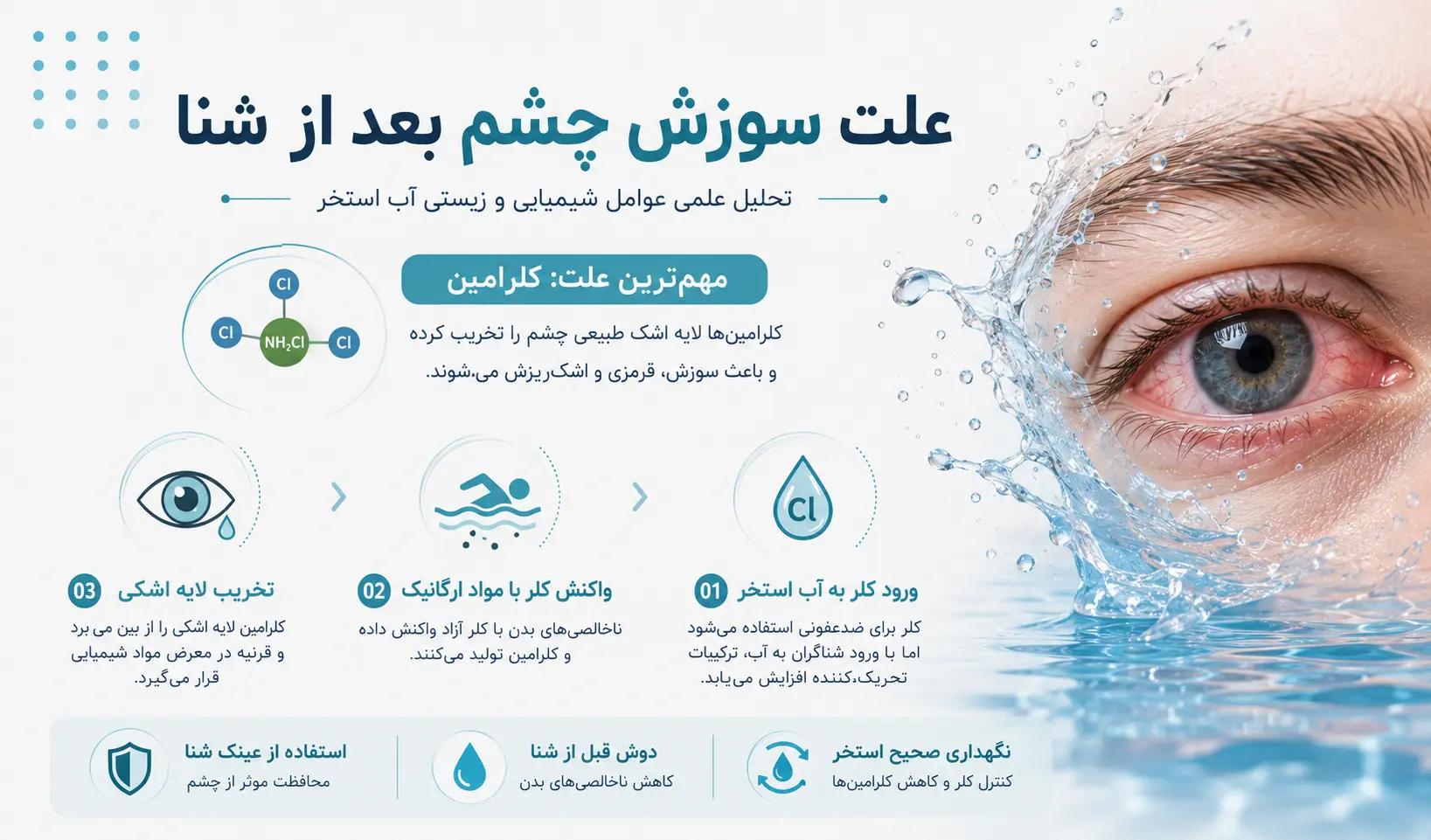 بررسی تخصصی علت سوزش چشم بعد از شنا